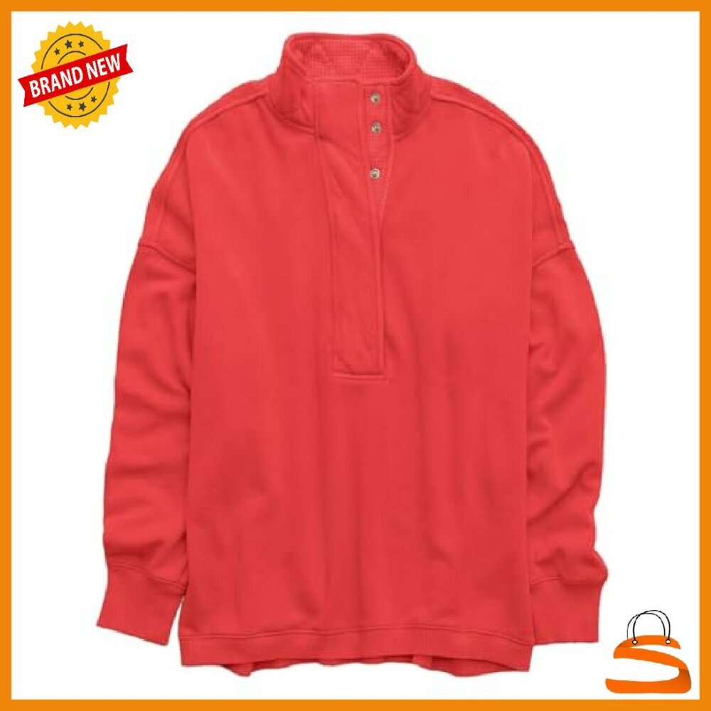 Oversized Henley Sweatshirt Women's Long Sleeve Button Pullover Casual - Picture 7 of 8